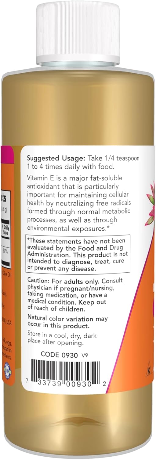 NOW Foods Natural Vitamin E Oil (D-Alpha Tocopherol) with Mixed Tocopherols, 118 mL