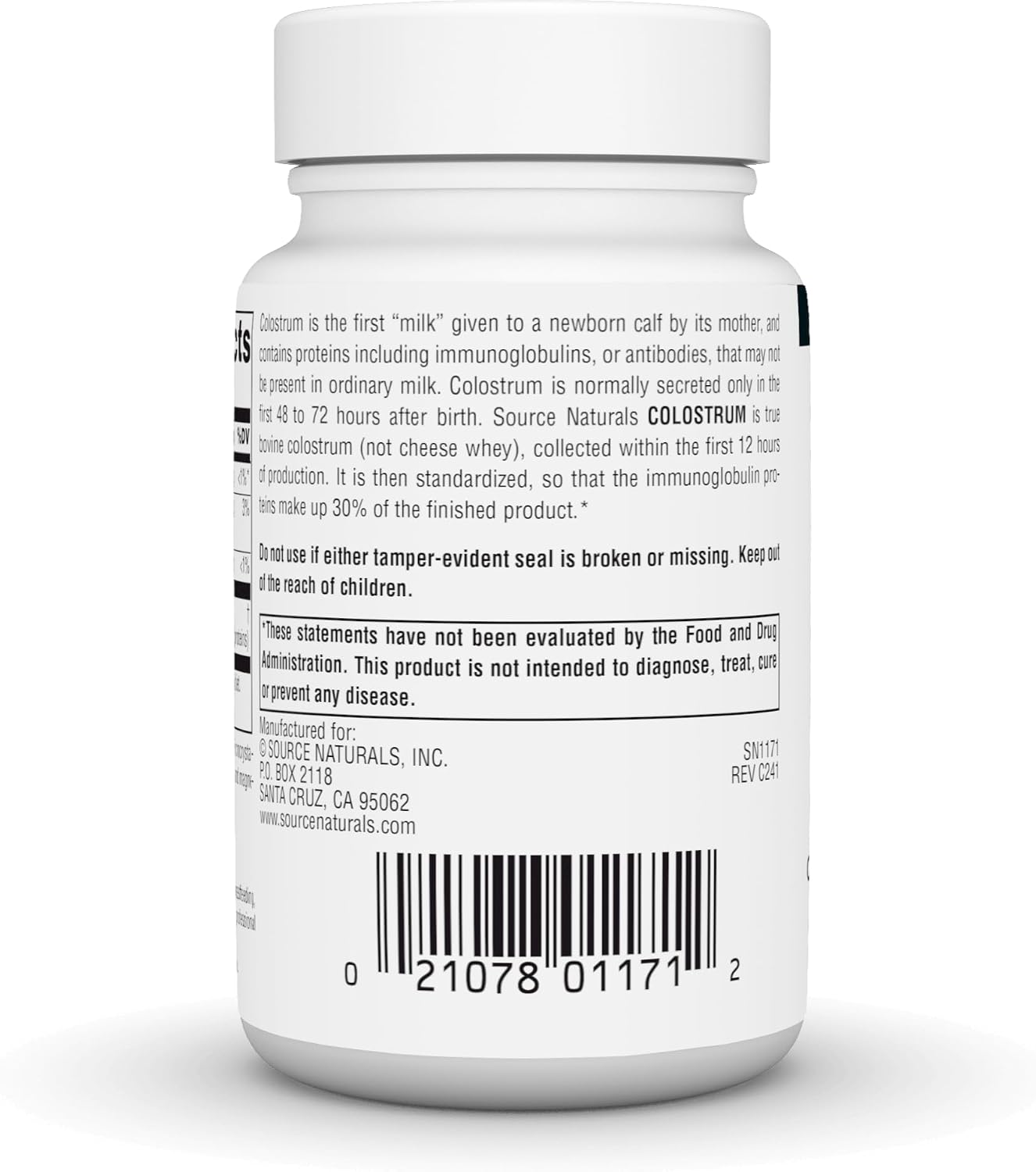 Source Naturals Colostrum – 30% Immunoglobulins – 650 mg – 30 Tablets