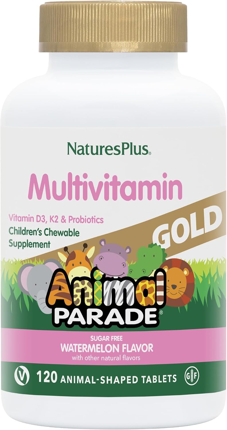 NaturesPlus Animal Parade Source of Life Gold Children's Multivitamin - Orange Flavour - 120 Chewable Tablets