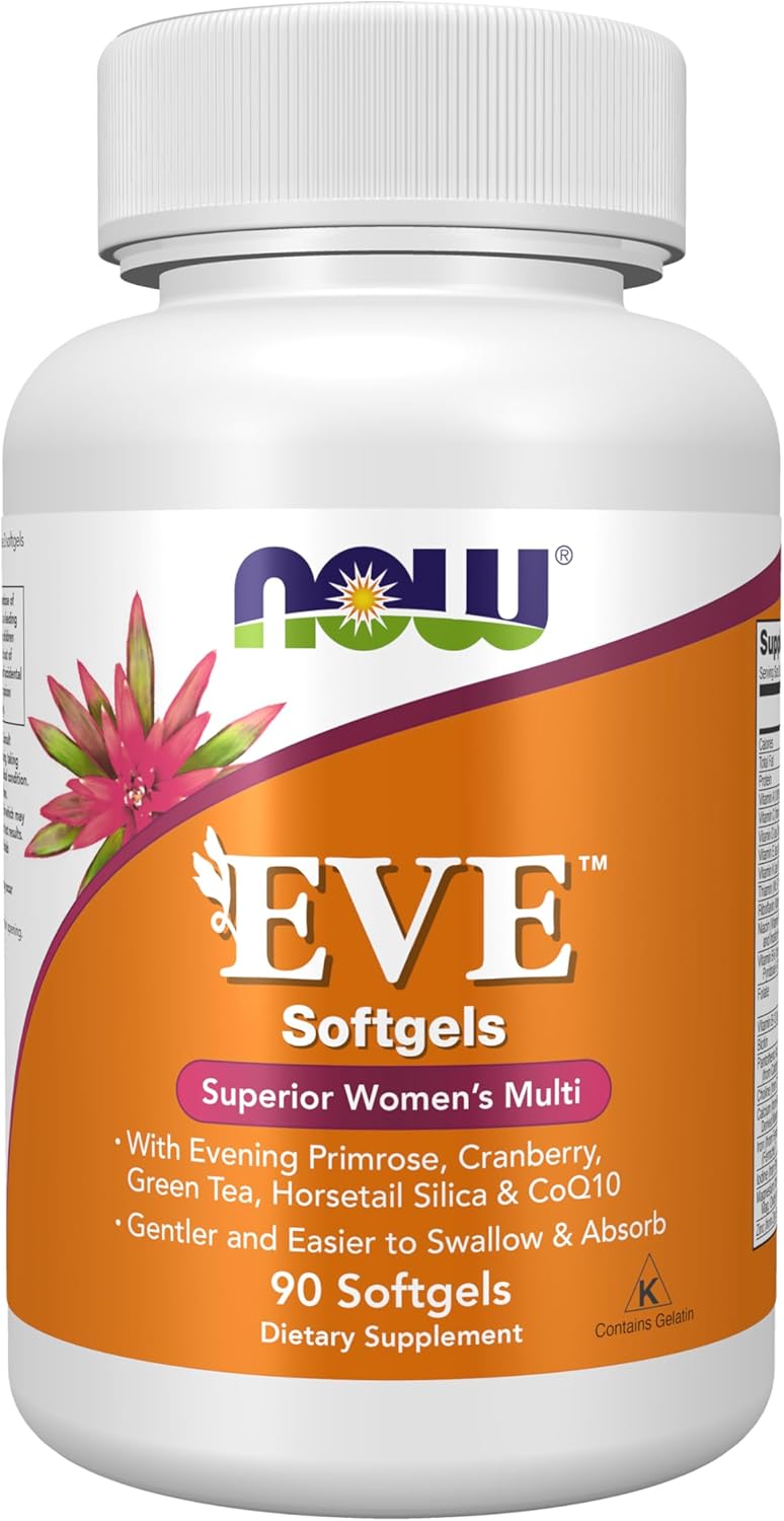 NOW Foods Supplements, Eve™ Women's Multivitamin with Evening Primrose, Cranberry, Green Tea, Horsetail Silica and CoQ10, 90 Softgels