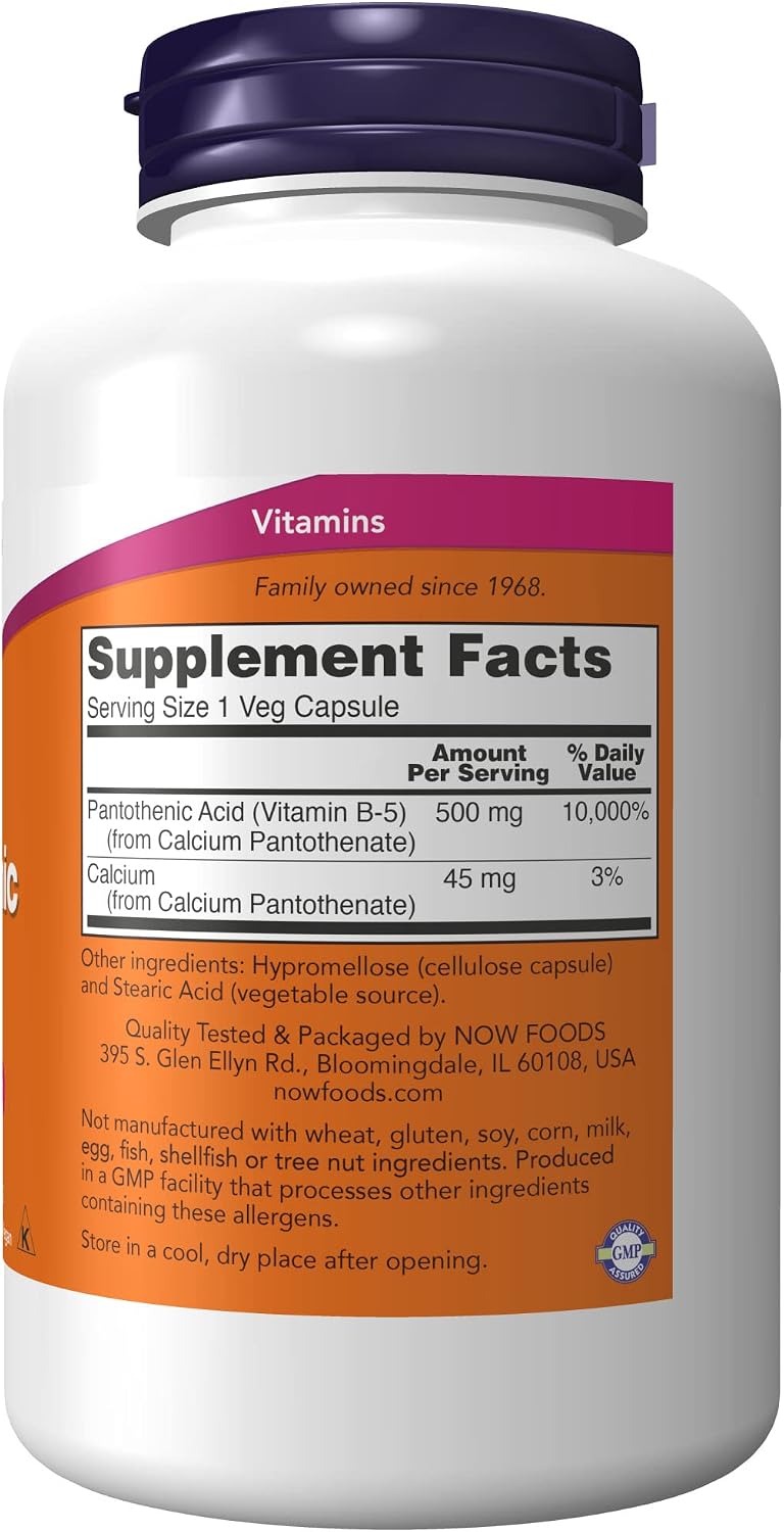 NOW Foods Pantothenic Acid (Vitamin B5) 500 mg, 250 Capsules