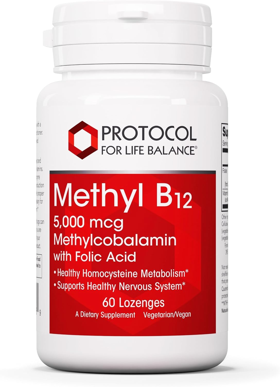 PROTOCOL FOR LIFE BALANCE Methyl B12 1,000mcg - Vitamin B12 for Homocysteine Metabolism and Brain Health - Vegan, Kosher, Halal Lozenges (100 Count)