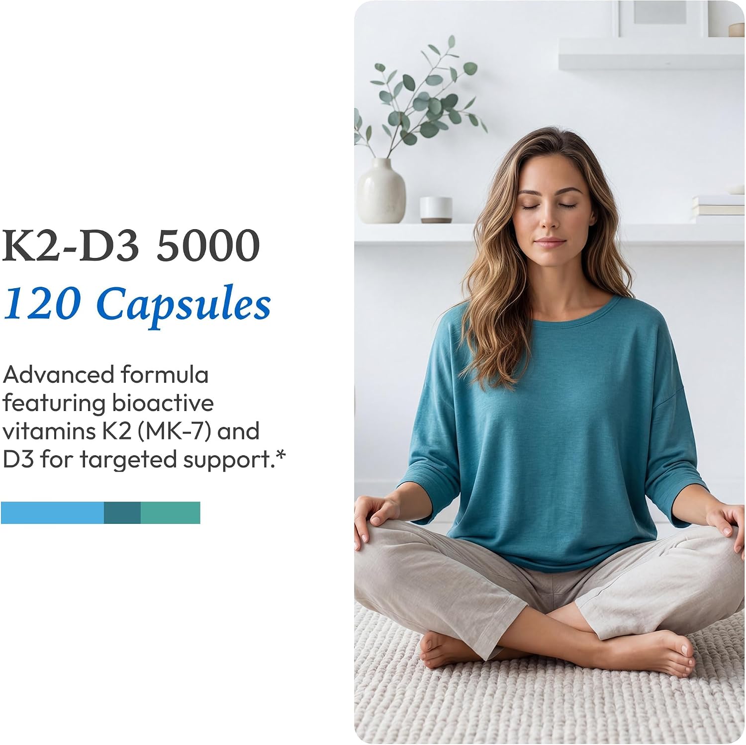 XYMOGEN K2-D3 5000 - Vitamin D3 and K2 Supplement for Immune, Bone and Cardiovascular Support - 120 Capsules