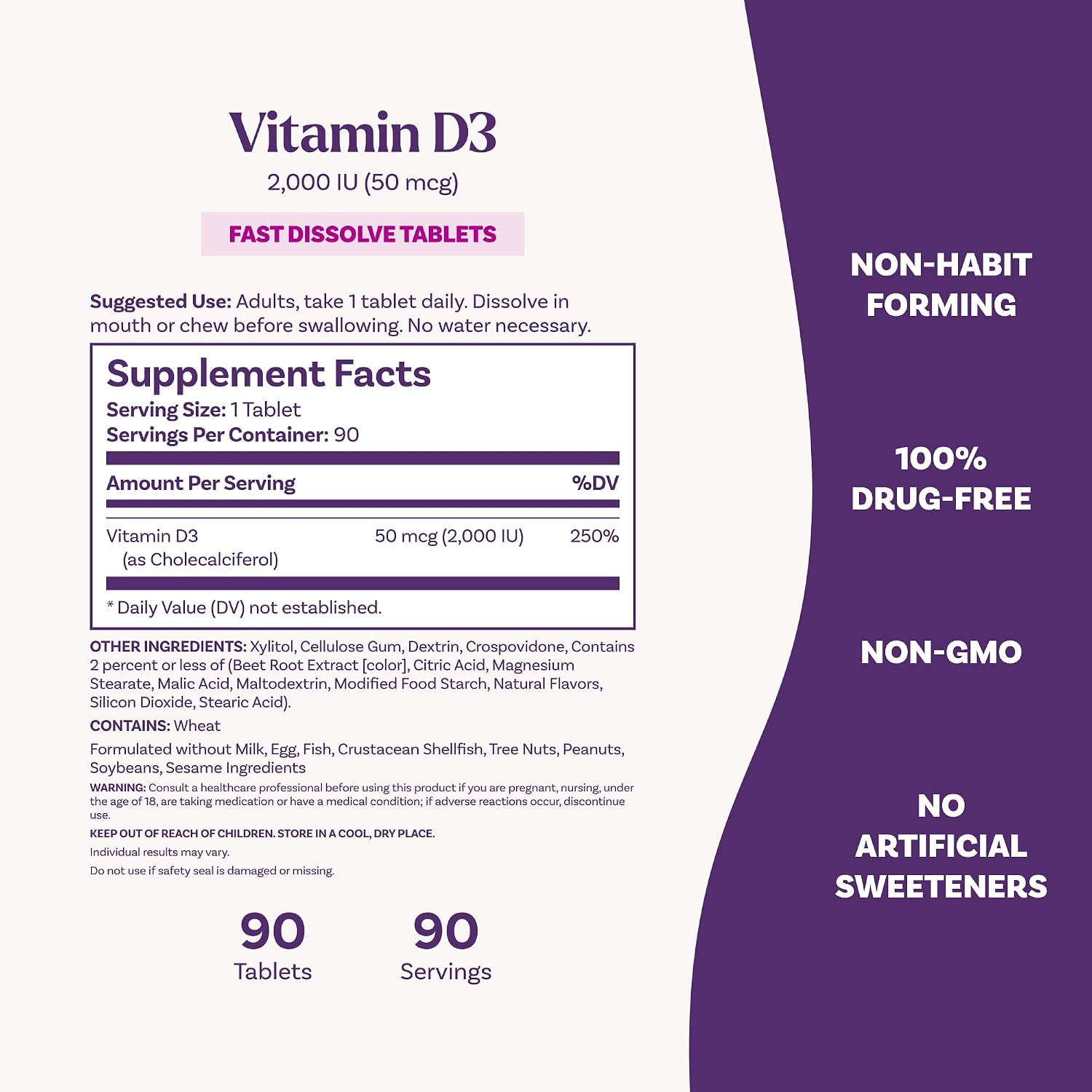 Natrol Vitamin D3 2,000 IU Fast Dissolve Tablets - Bone and Joint Health, 90 Count