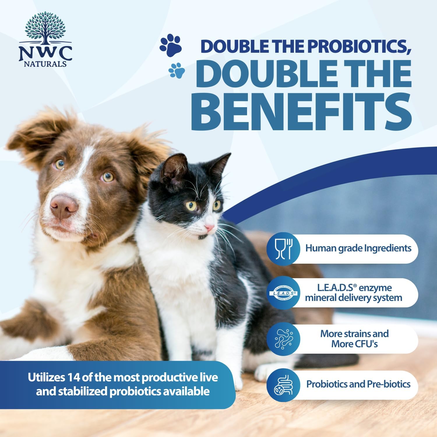 NWC Naturals Total-Biotics Probiotic for Dogs and Cats – Unflavoured Powder, 227 g (365 Servings)