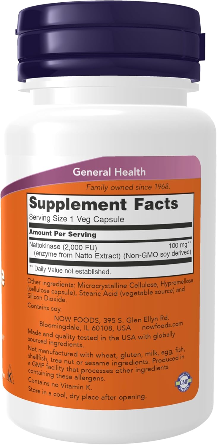 NOW Nattokinase 100 mg, 2,000 FU, 60 Veg Capsules