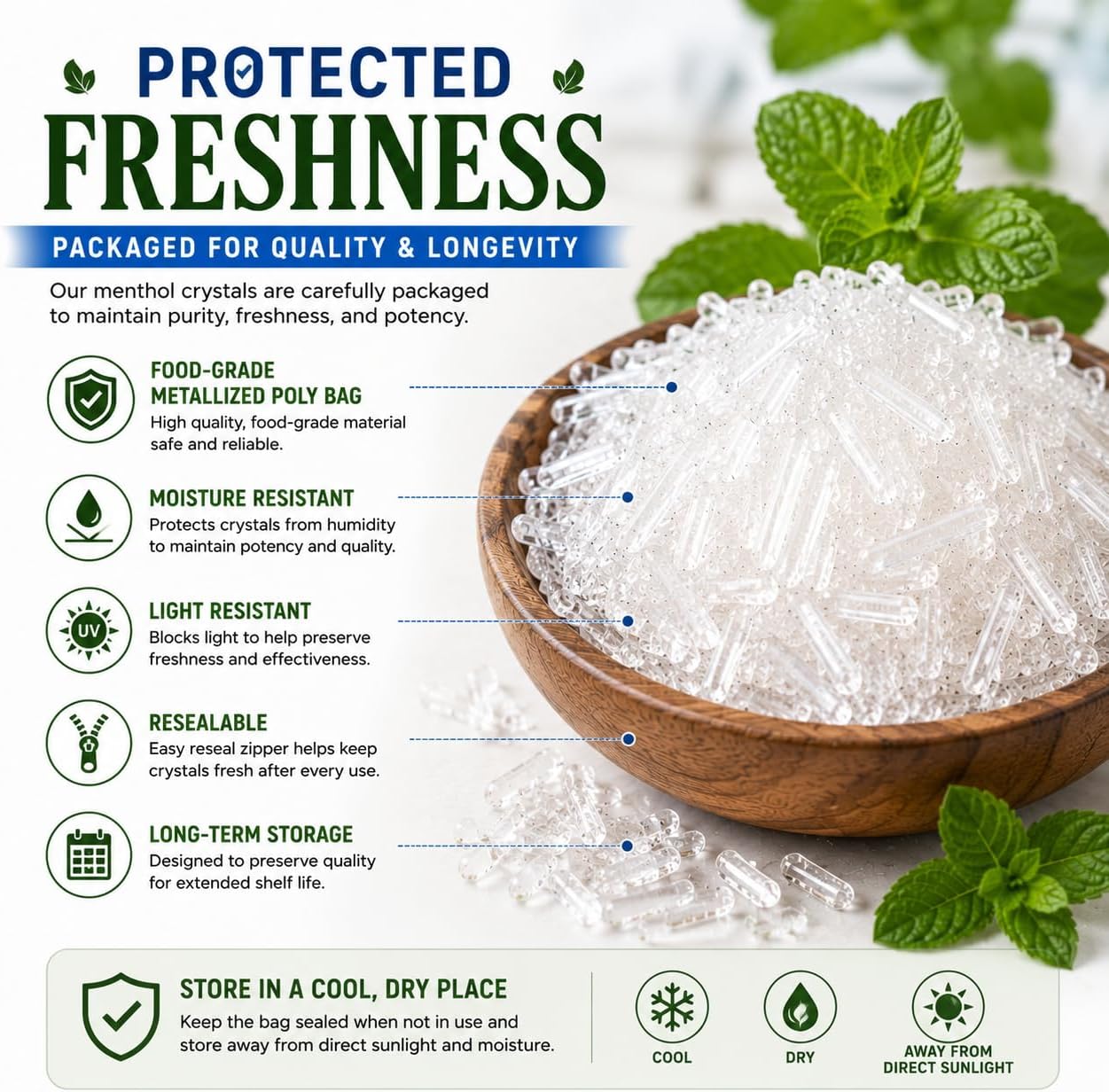 GreenHealth Premium Menthol Crystals – 454 g (16 oz) – 100% Pure Natural