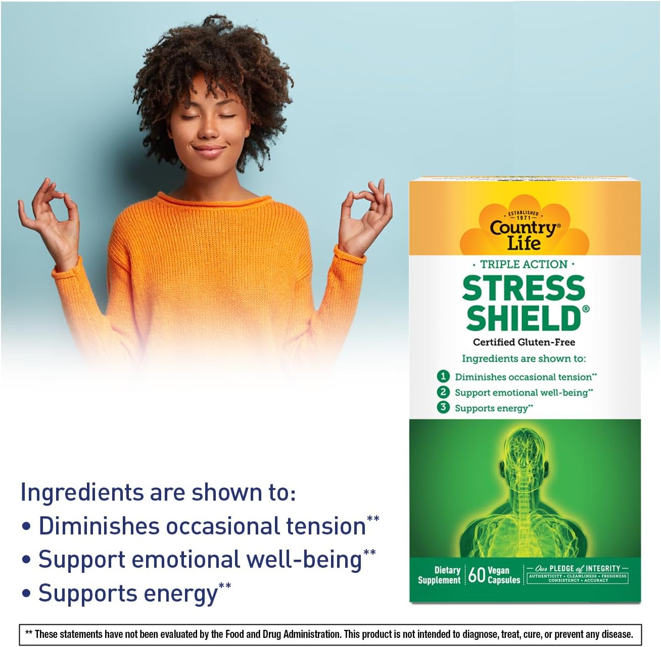 Country Life Stress Shield - Stress & Tension Relief Supplement with Ashwagandha & B Vitamins, 60 Capsules