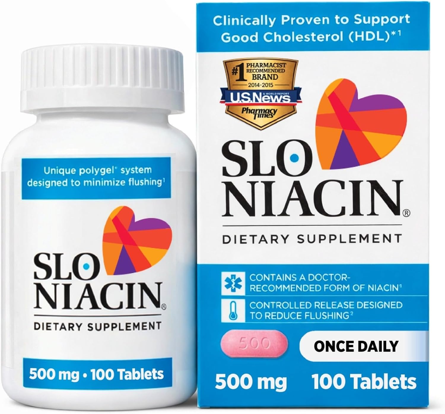 Slo-Niacin Slow Release Niacin 500mg – Vitamin B3 Supplement for Heart Health – 100 Tablets
