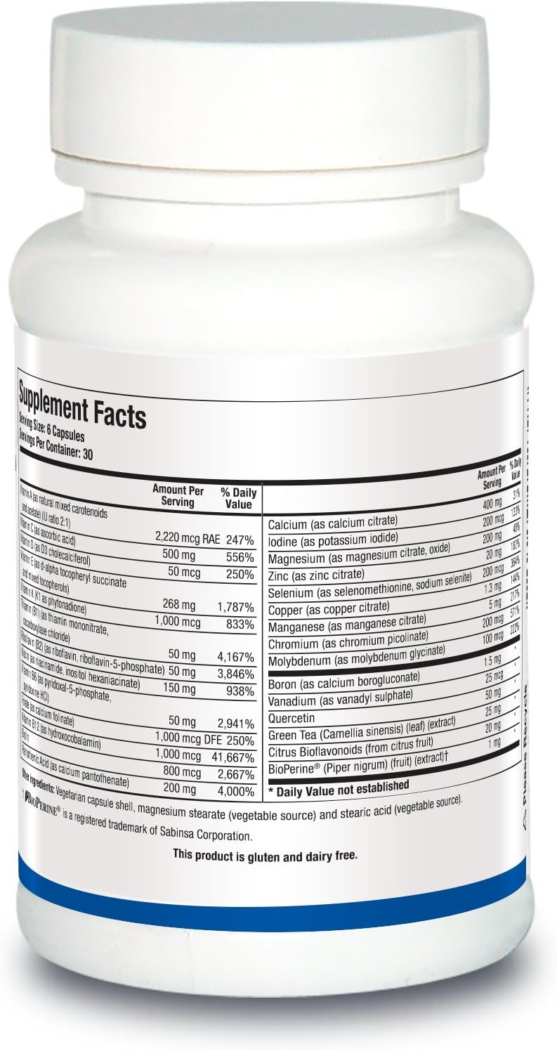 BIOTICS RESEARCH Pro Multi Plus - High Potency Daily Multivitamin, Active Form B Vitamins, Folate, D3, K1, Minerals, BioPerine for Absorption, Antioxidant Support, Gluten and Dairy Free, 180 Capsules - görsel 2