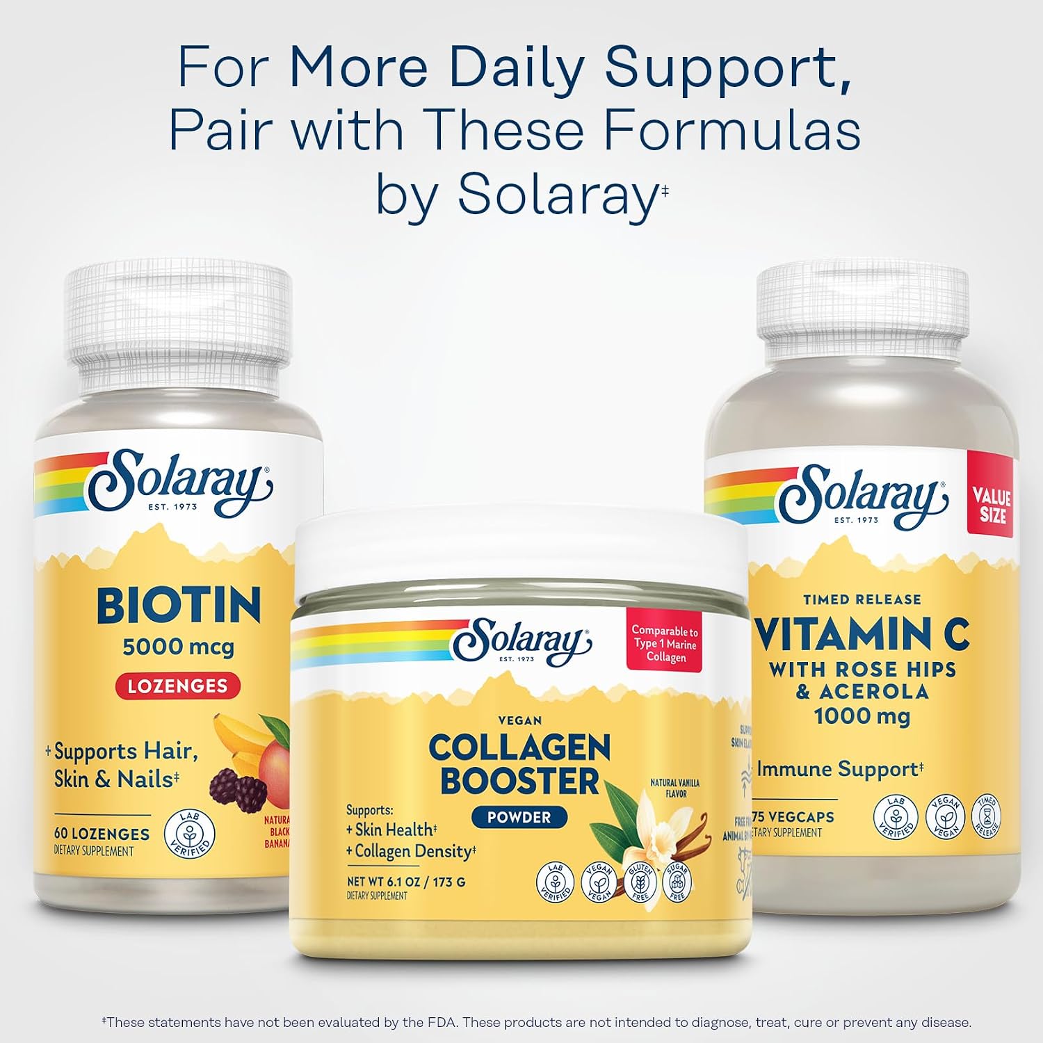 SOLARAY Biotin Supplement 5000 mcg - Pure Biotin for Hair, Skin and Nails - 60 Lozenges