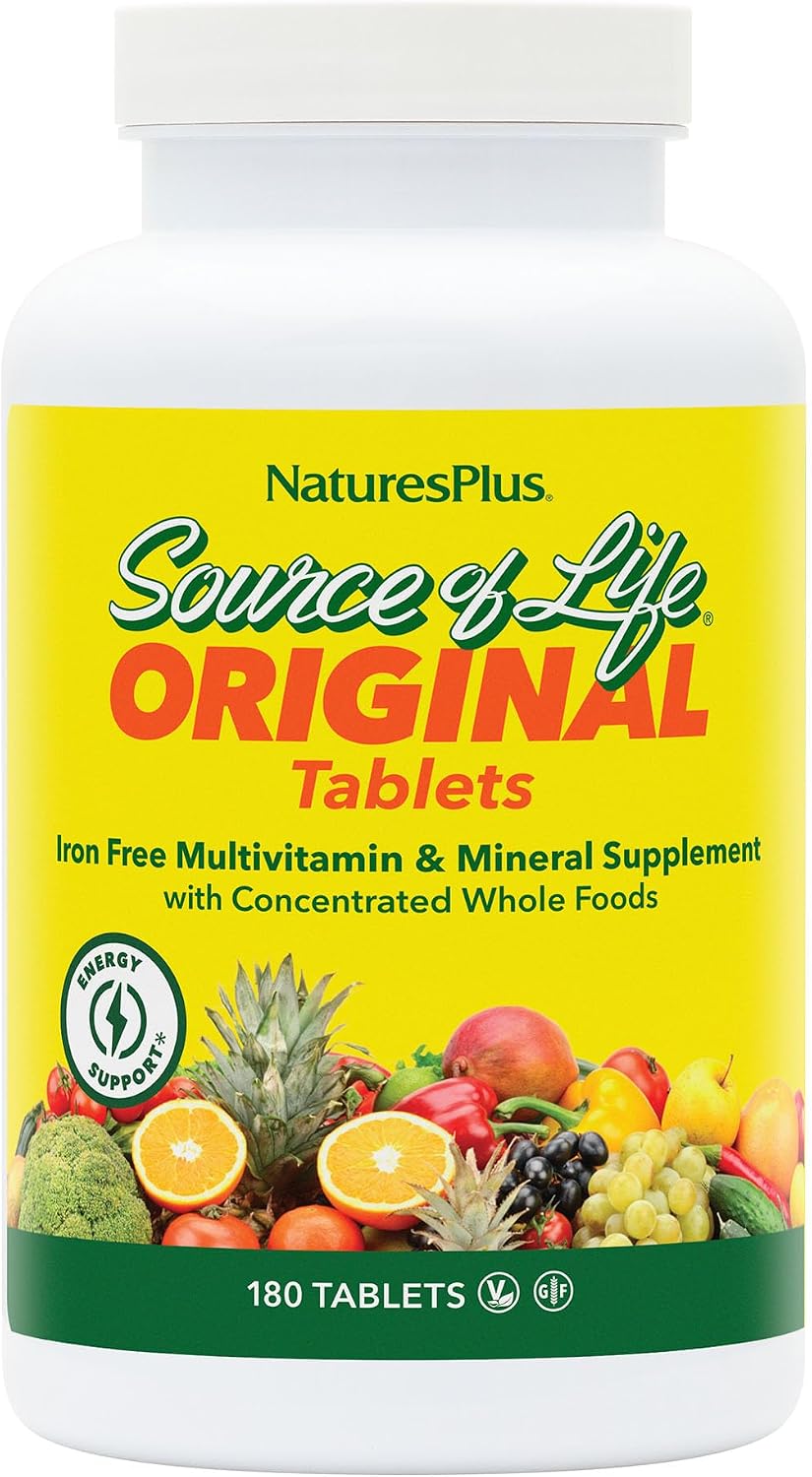 NaturesPlus Source of Life No Iron - 180 Tablets - Multivitamin & Mineral Supplement with Vitamin D3 - Supports Natural Energy & Wellbeing - Gluten Free, Vegetarian - 60 Servings