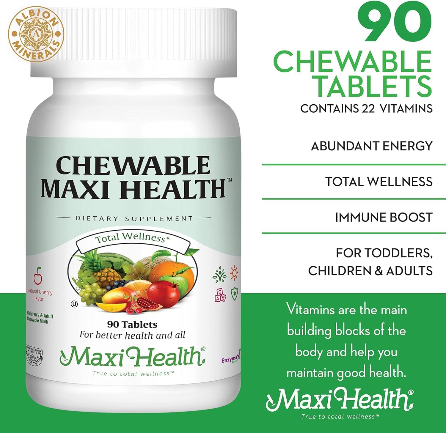Maxi Health Chewable Multivitamin with Iron - Cherry Flavoured - 90 Tablets