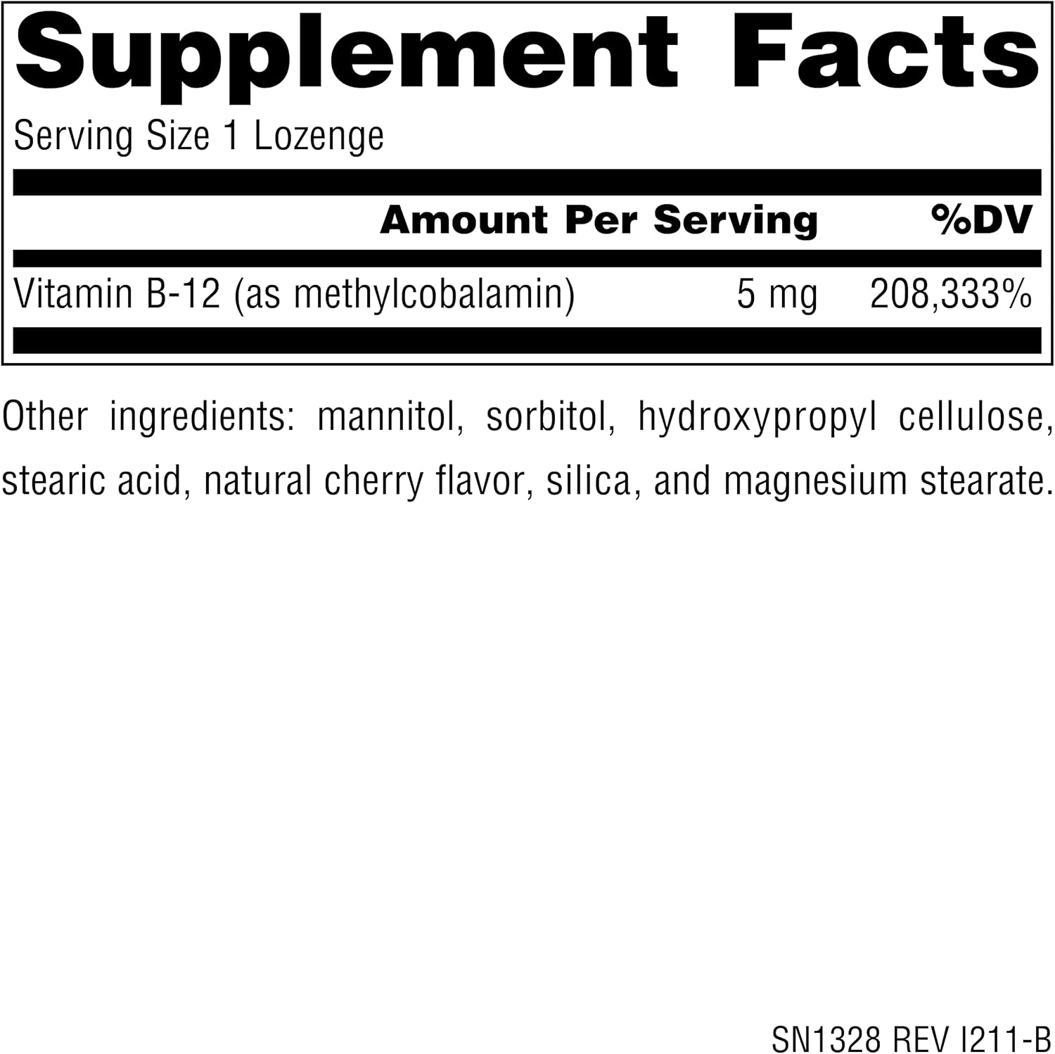 Source Naturals Methylcobalamin Vitamin B-12 - Cherry Flavoured - 5mg (5000 mcg) - 30 Lozenges