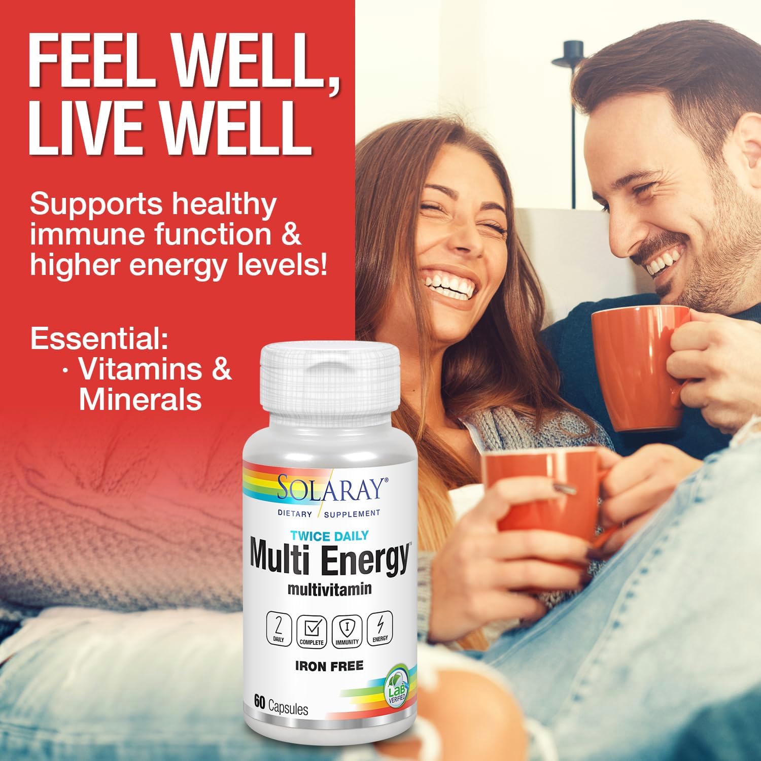 SOLARAY Twice Daily Multi Energy Multivitamin – Iron-Free, 120 Capsules