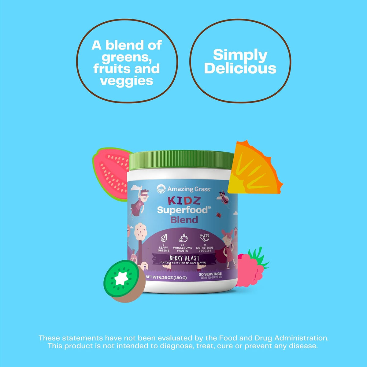 Amazing Grass Kidz Superfood: Organic Greens, Fruits & Probiotics, Berry Blast, 30 Servings - görsel 3
