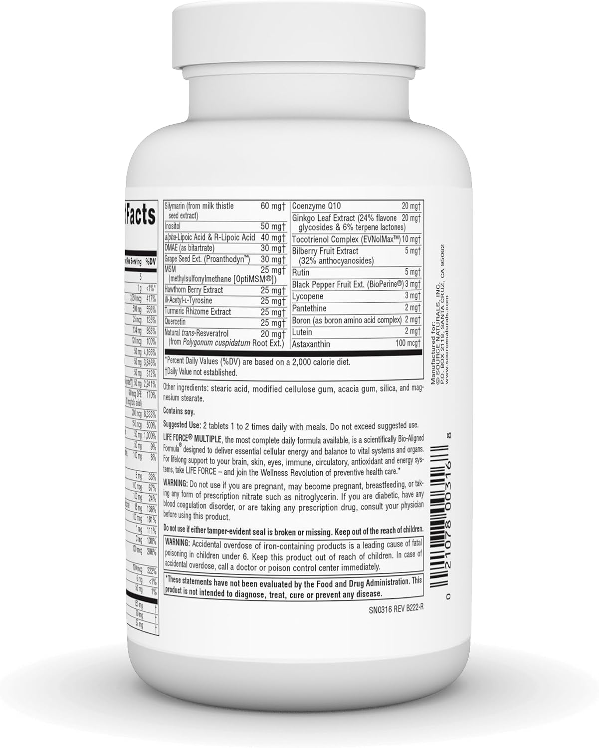 Source Naturals Life Force Multiple Daily Multivitamin – High Potency Essential Vitamins, Minerals, Antioxidants & Nutrients – Energy & Immune Support – 90 Tablets