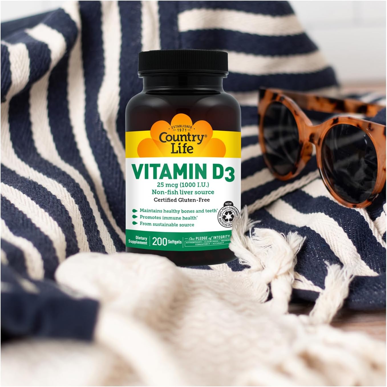 Country Life Vitamin D3 1000 IU (25 mcg) Softgels – 200 Count