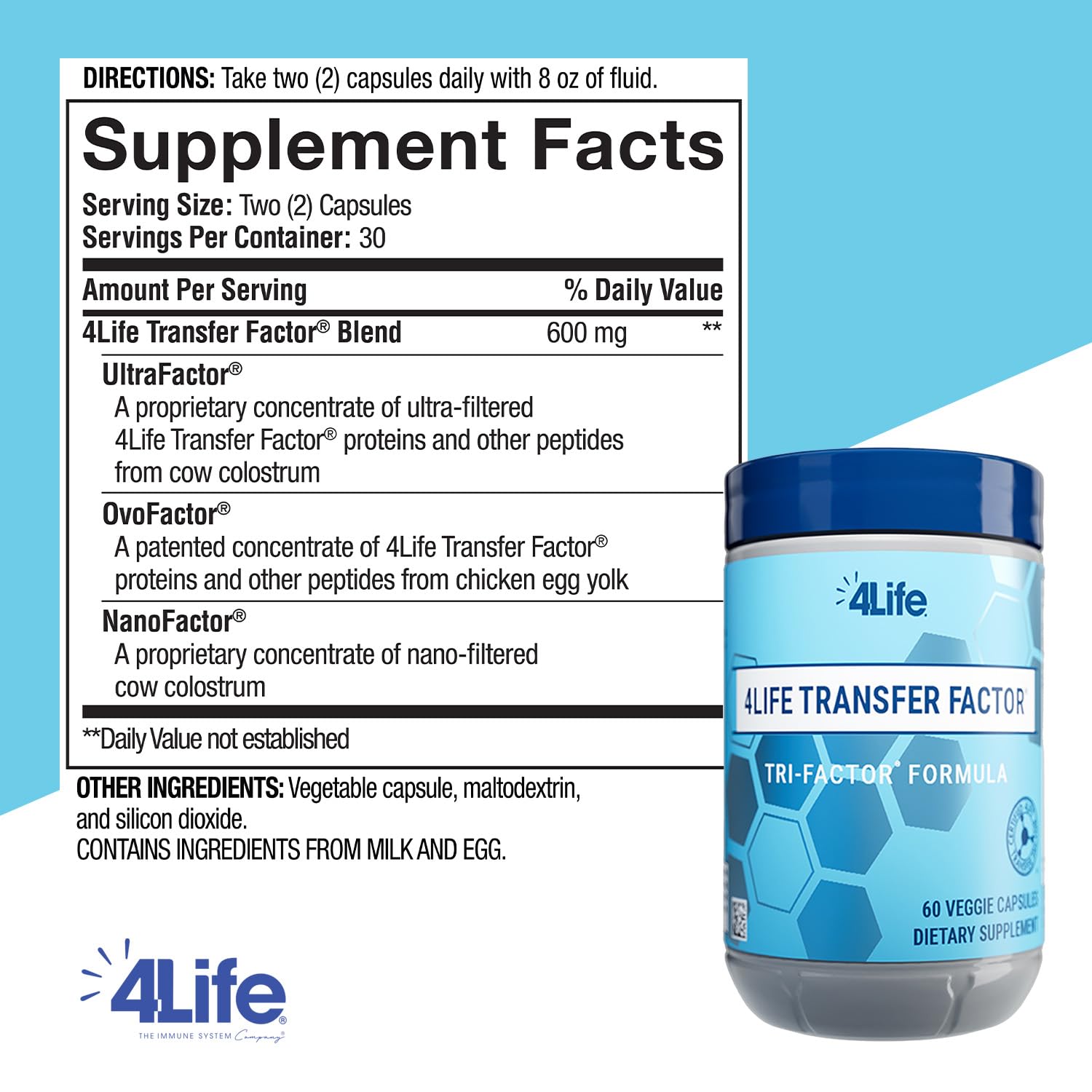 4Life Transfer Factor Tri Factor Formula - Immune Support with Bioactive Peptides - 60 Veggie Capsules