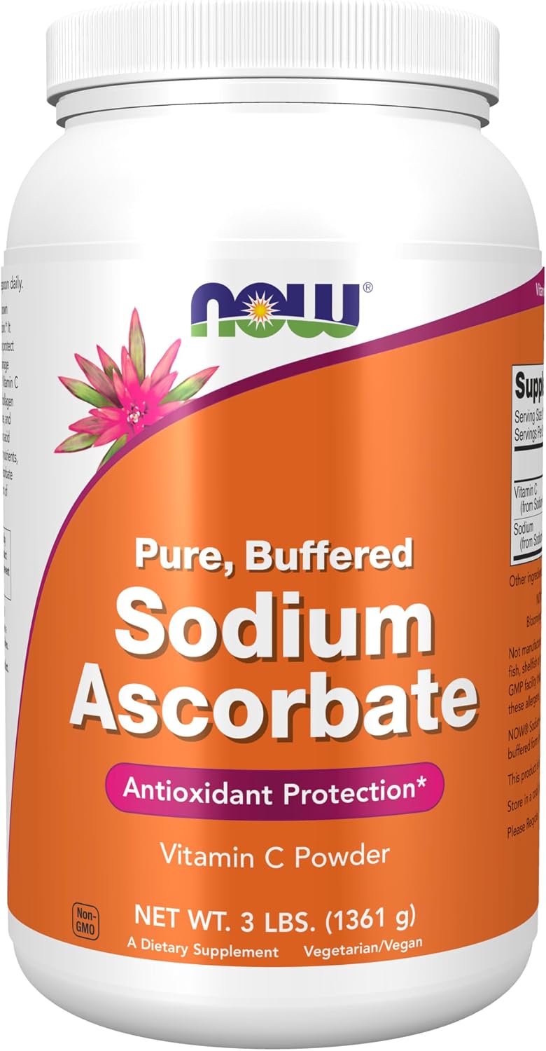 NOW Foods Sodium Ascorbate Powder, Buffered, Antioxidant Protection, 3 lb (1.36 kg)