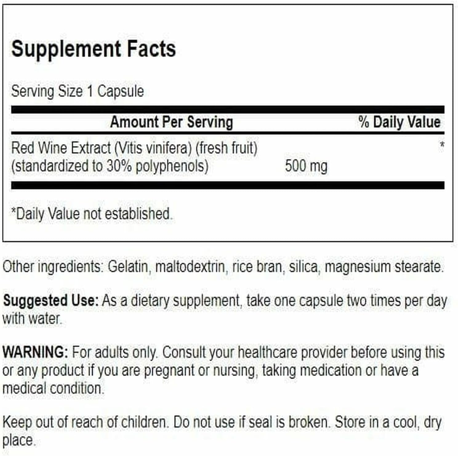 Swanson Red Wine Extract 500 mg, 90 Capsules