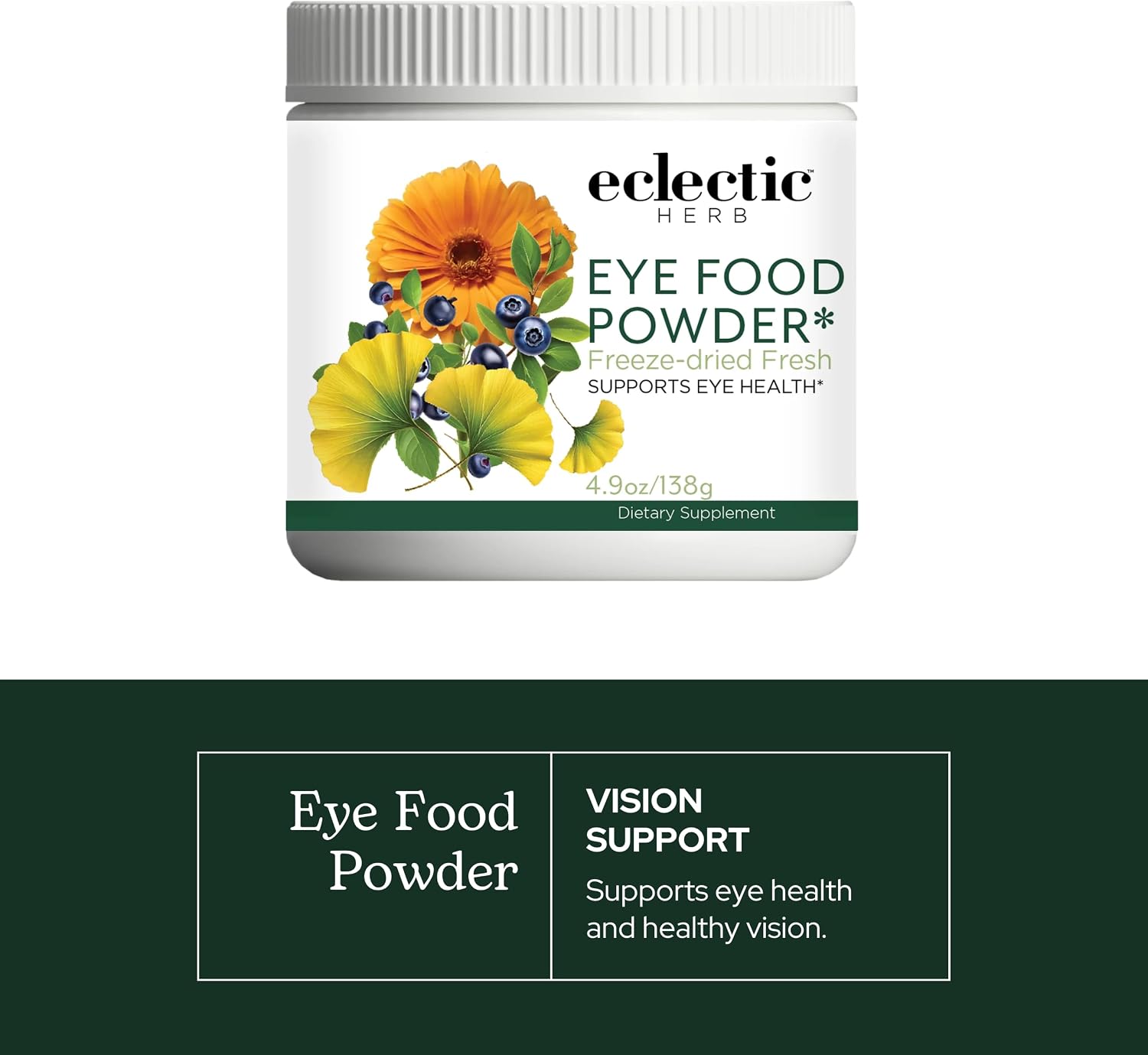 Eclectic Herb Organic Eye Food Powder - Vision Support, Bilberry and Ginkgo, 138 g