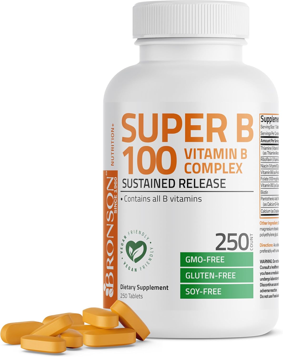 Bronson Super B 100 Vitamin B Complex Sustained Release - 250 Tablets