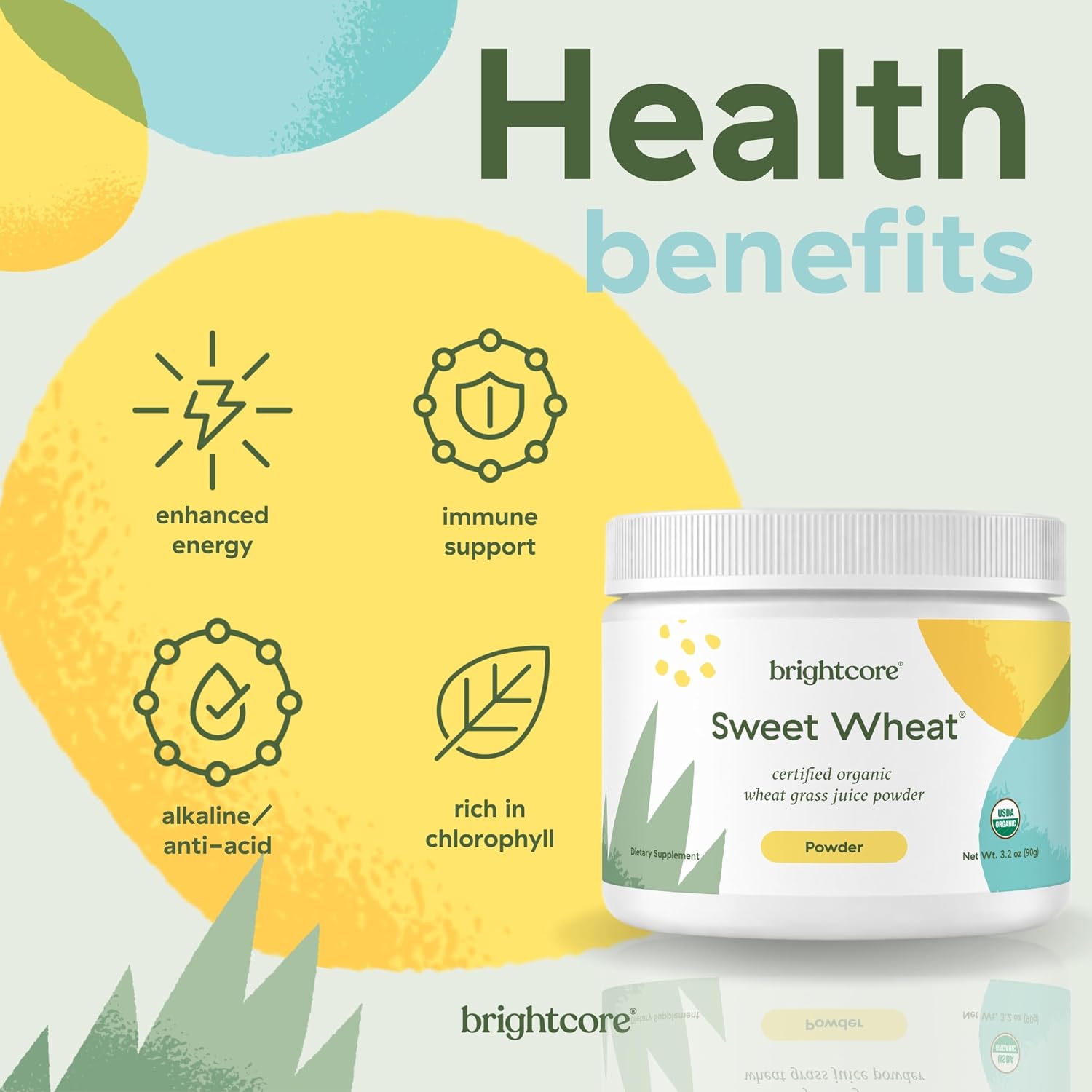 Brightcore Nutrition Sweet Wheat Wheatgrass Juice Powder – Super Greens for Digestive Health & Immune Support, 90g