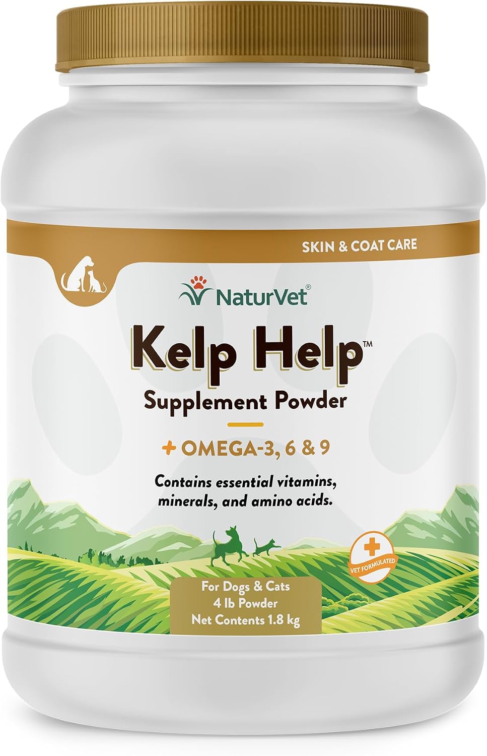 NaturVet Kelp Help Plus Omegas Skin and Coat Supplement for Dogs & Cats – Powder, 454 g
