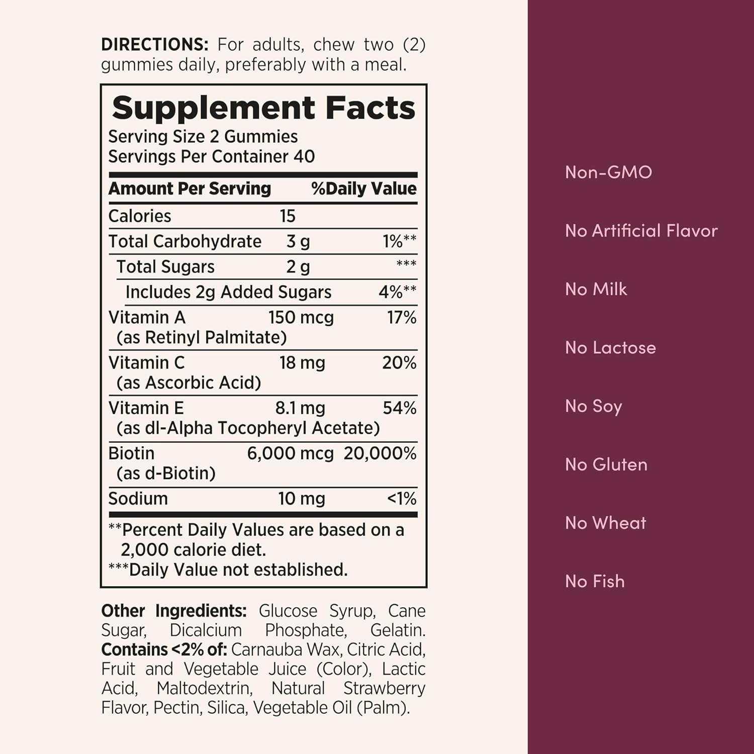 Nature's Bounty Optimal Solutions Advanced Hair, Skin and Nails, 2X Biotin, 80 Strawberry Gummies, 40 Servings
