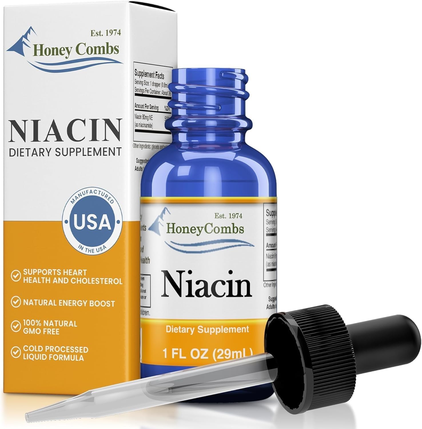 HoneyCombs Vitamin B3 Liquid Niacin Drops | Non-Flushing Niacinamide | 30 mL