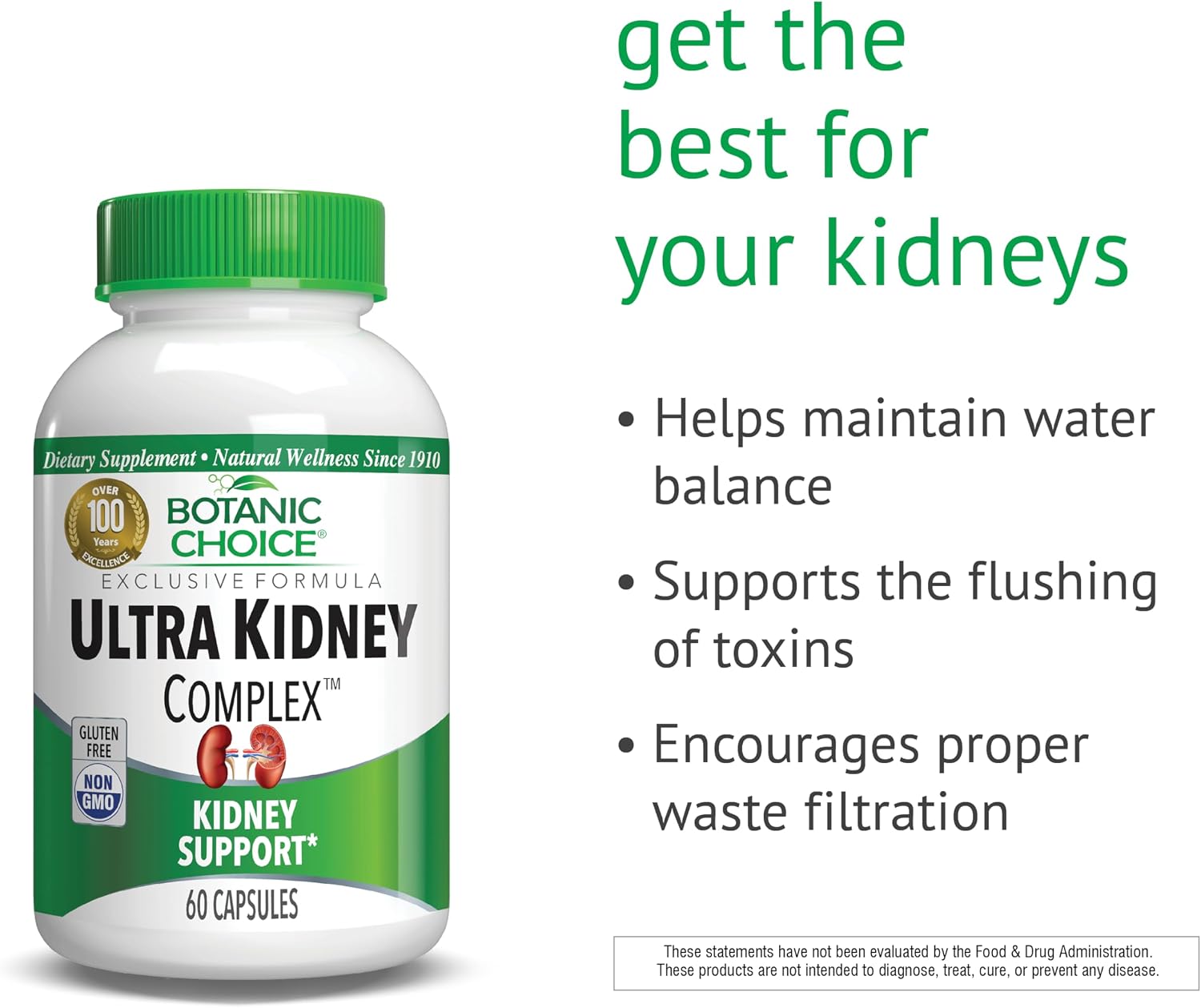 Botanic Choice Ultra Kidney Complex – Optimal Kidney Support with Milk Thistle, Green Tea & More – 60 Capsules