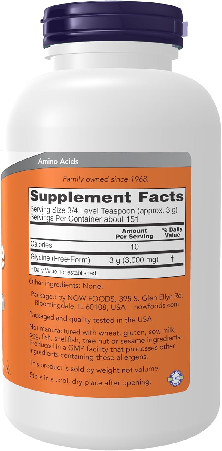 NOW Foods Glycine Pure Powder, Promotes Restful Sleep & Neurotransmitter Support, 454 g