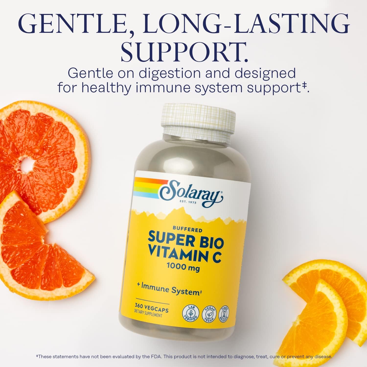 SOLARAY Super Bio Buffered Vitamin C 1000mg – Two-Stage Timed Release with Bioflavonoids – Immune Support – High Absorption, Vegan, 180 Servings