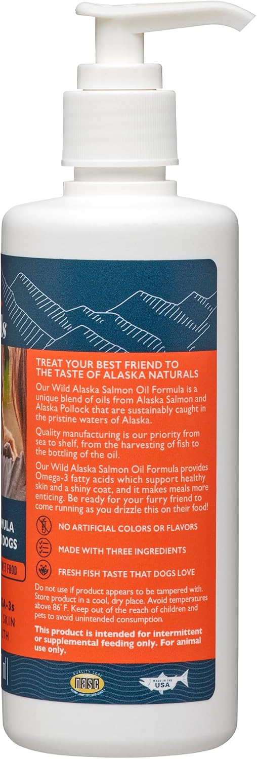 Alaska Naturals – Wild Alaska Salmon Oil Formula Dog Food Topper – EPA and DHA Omega-3 – Supplement for Healthy Skin, Shiny Coat – Made in the USA – 8 oz Pump Bottle - görsel 3