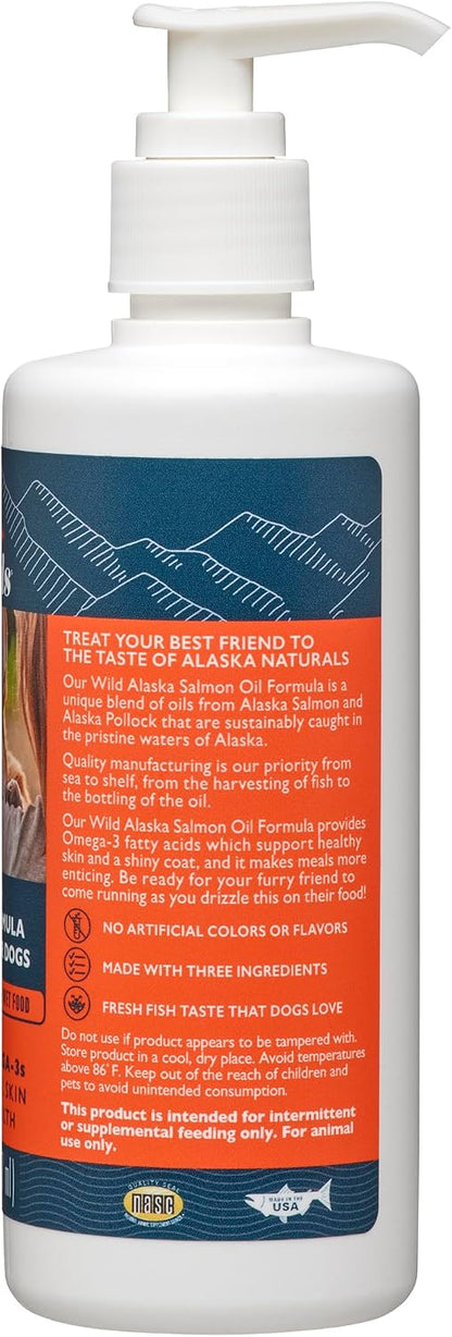 Alaska Naturals – Wild Alaska Salmon Oil Formula Dog Food Topper – EPA and DHA Omega-3 – Supplement for Healthy Skin, Shiny Coat – Made in the USA – 8 oz Pump Bottle
