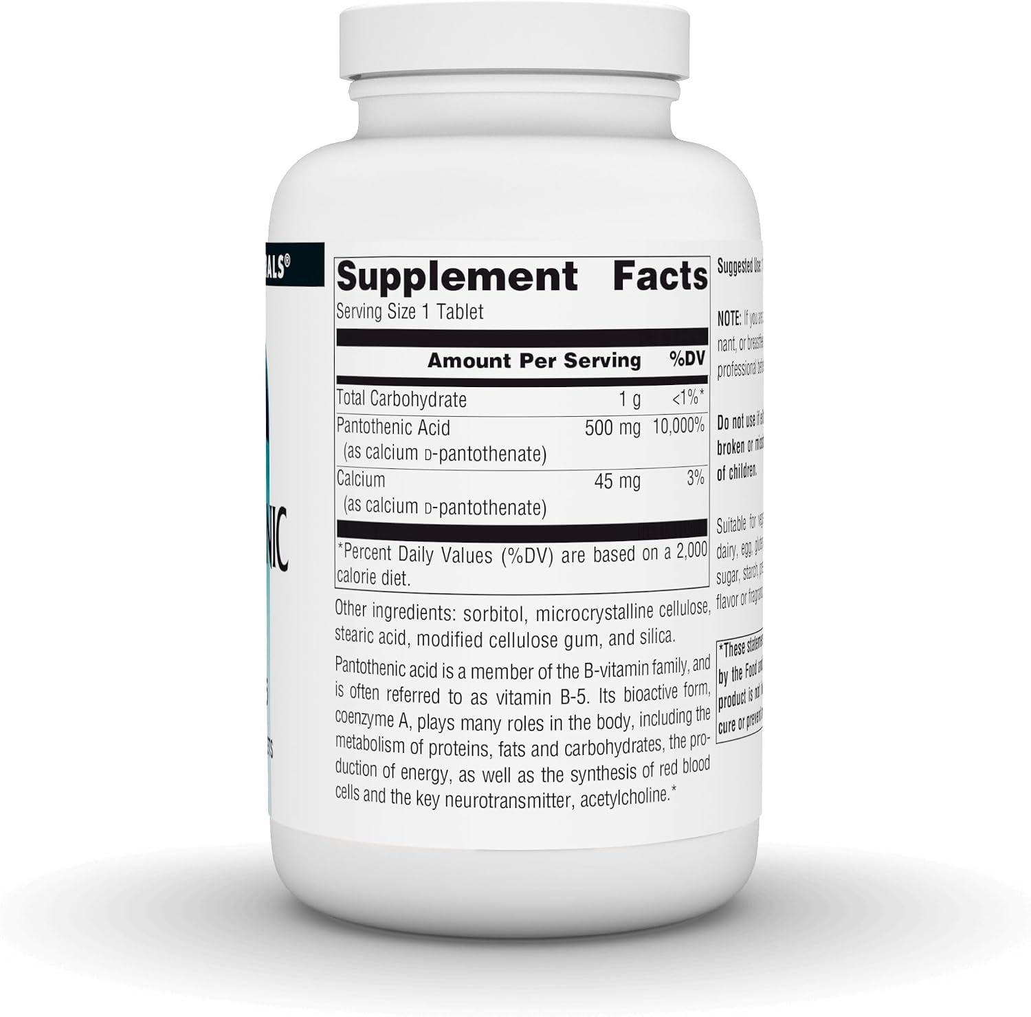 Source Naturals Pantothenic Acid 500 mg - Vitamin B-5 Supplement, 200 Vegetarian Tablets