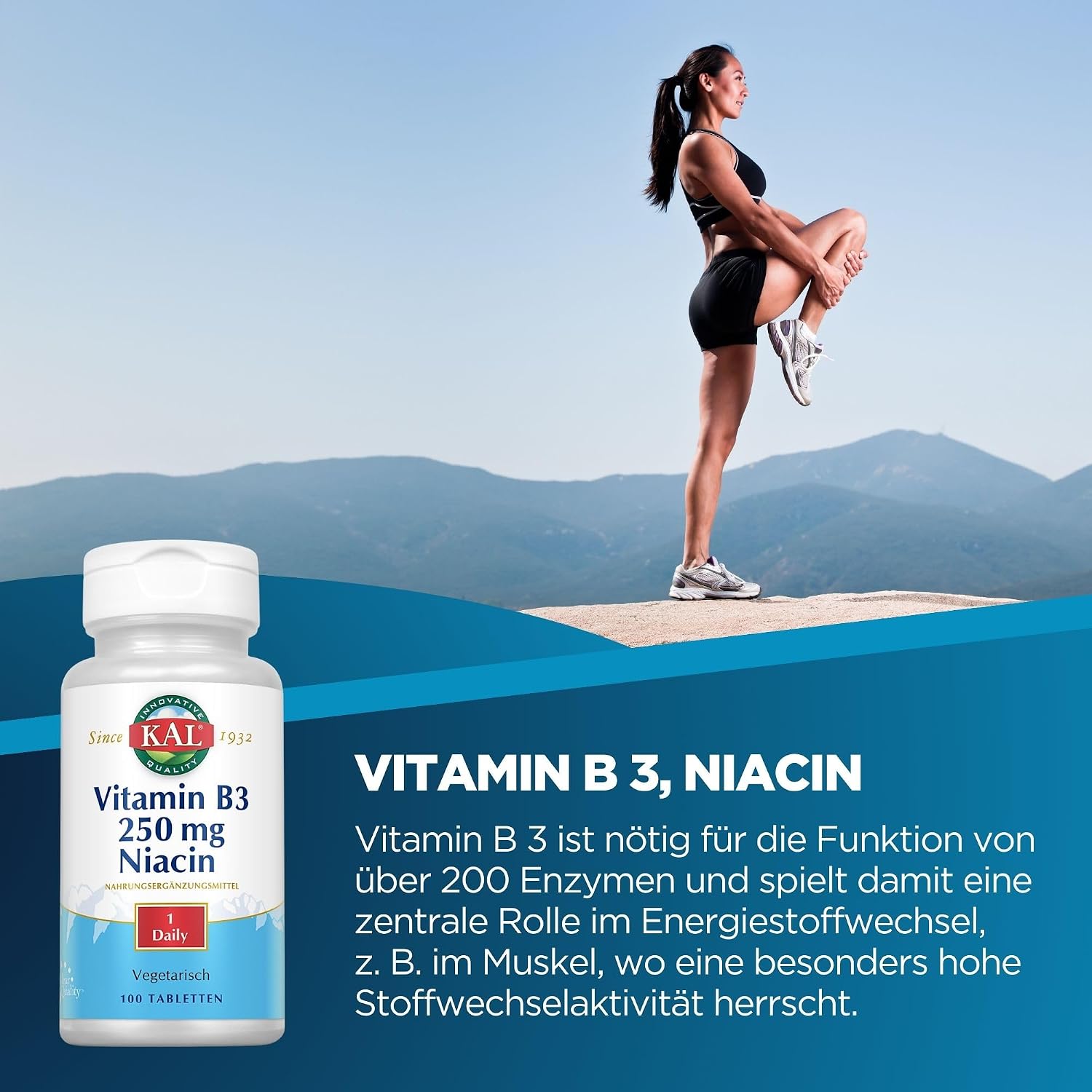 Kal 250 mg Niacin Tablets, 100 Count