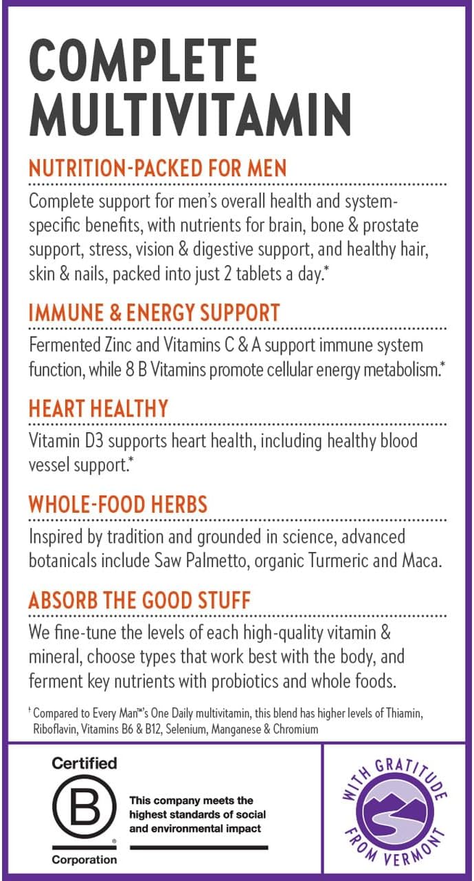 New Chapter Men's Multivitamin Advanced Formula for Stress, Brain, Immune & Energy Support – Whole-Food Fermented, 72 Tablets