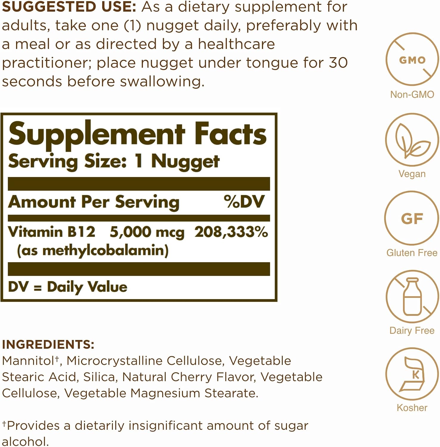 Solgar Methylcobalamin (Vitamin B12) 5000 mcg, 30 Sublingual Nuggets