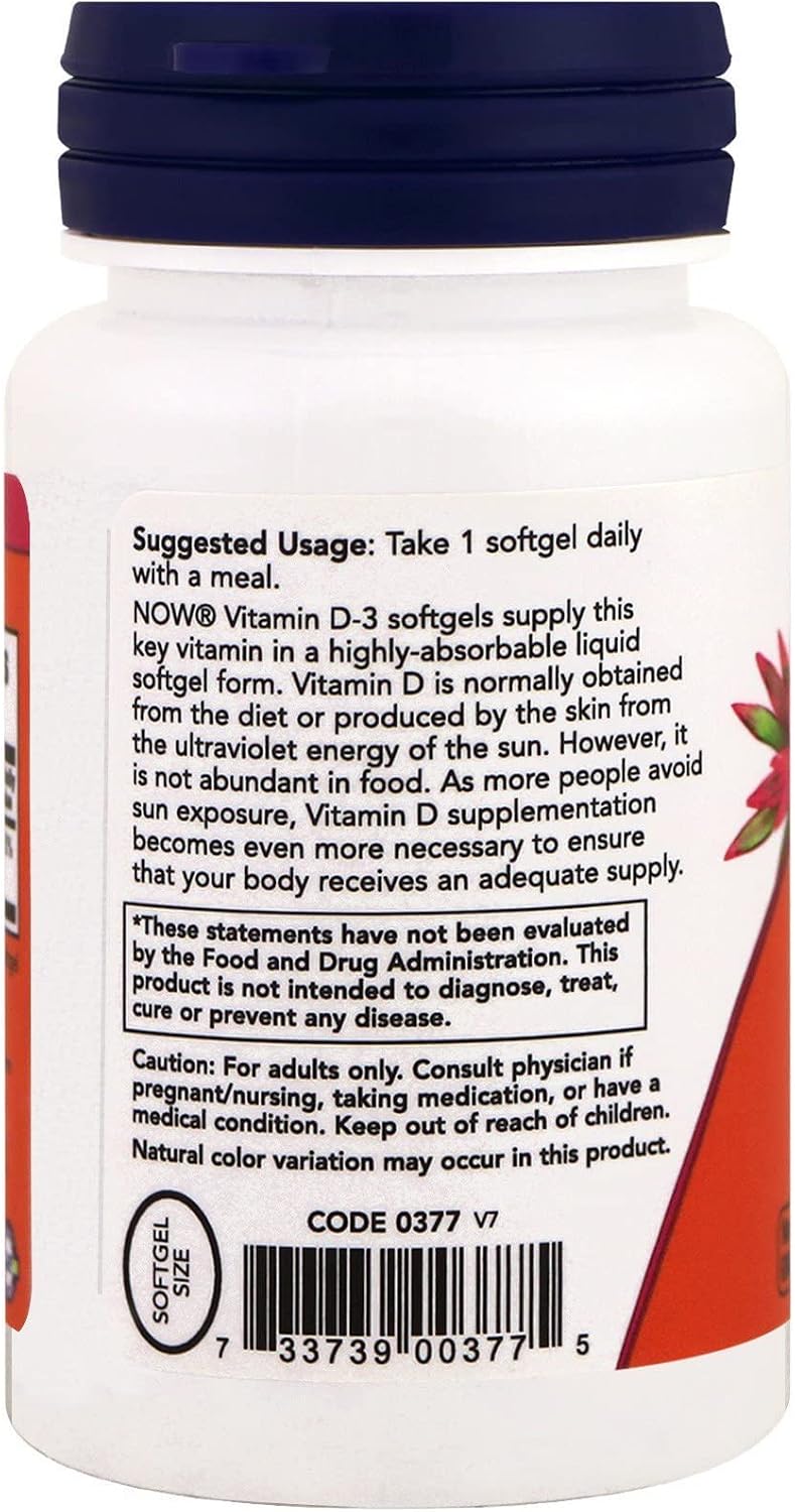 NOW Foods Vitamin D-3, 2,000 IU, 240 Softgels (2-Pack)