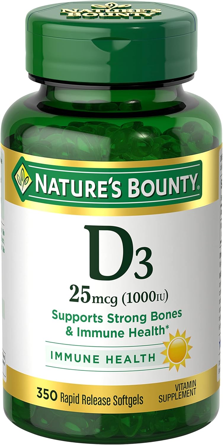 Nature's Bounty Vitamin D3 1000 IU, Immune Support, Helps Maintain Healthy Bones, 250 Rapid Release Softgels