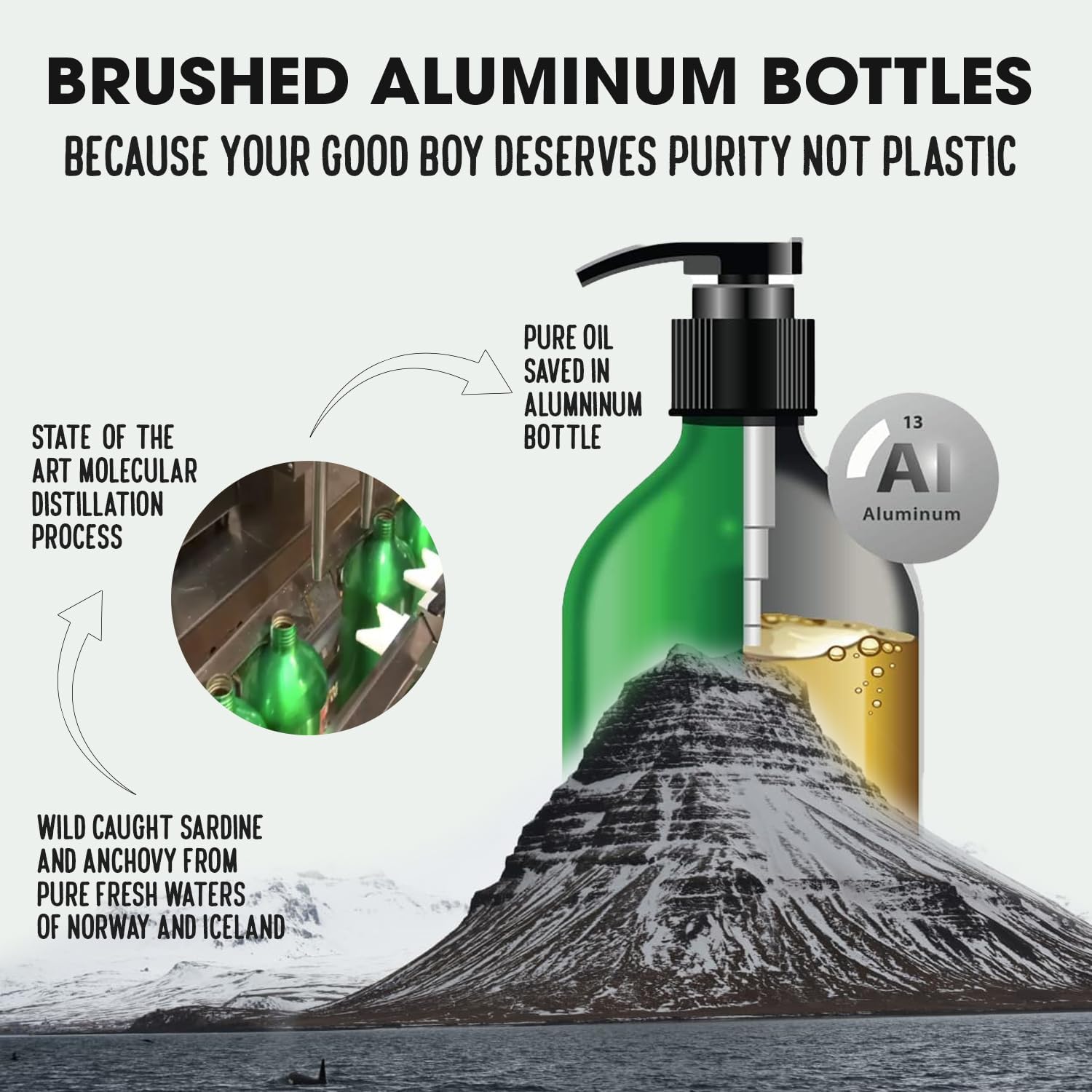 Sardine Anchovy Oil | 1296mg Omega | Unscented Pharmaceutical Grade | For Dogs & Cats | BPA-Free Brushed Aluminium Epoxy Coated Bottle with Pump 33 OZ