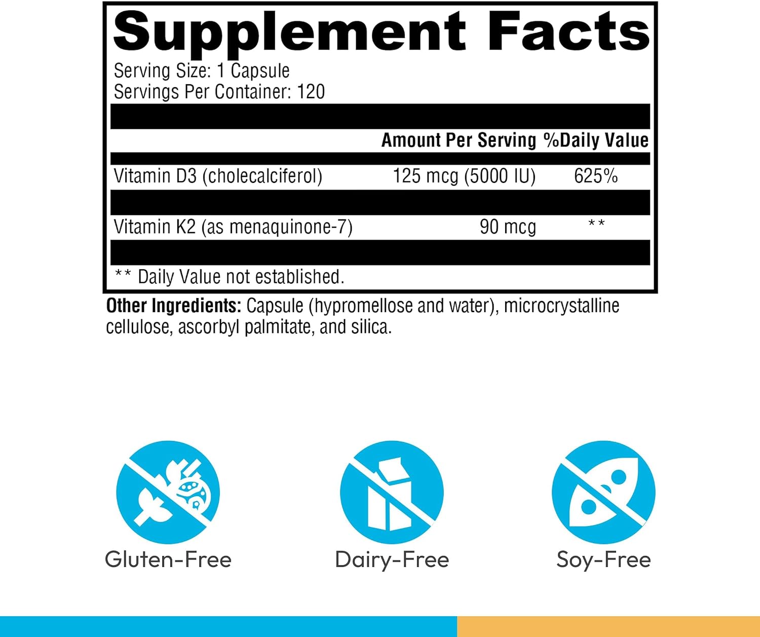 XYMOGEN K2-D3 5000 - Vitamin D3 and K2 Supplement for Immune, Bone and Cardiovascular Support - 120 Capsules