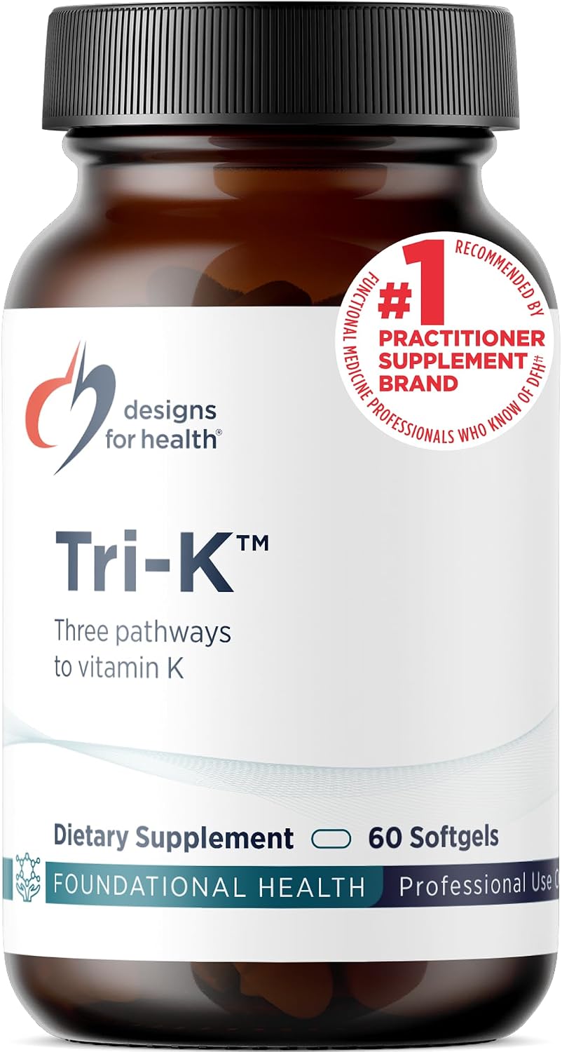 Designs for Health TRI-K - Three Forms of Vitamin K + GG, High Potency Supplement - 2000mcg Vitamin K1, 500mcg K2 MK-4 - Non-GMO + Gluten-Free (60 Softgels)