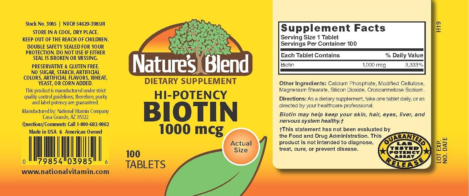 Nature's Blend Biotin High Potency 1,000 mcg, 100 Tablets