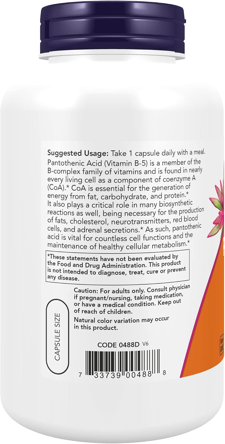 NOW Foods Pantothenic Acid (Vitamin B5) 500 mg, 250 Capsules