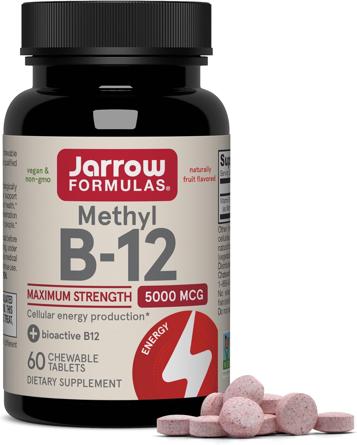 Jarrow Formulas Methyl Vitamin B12 5000 mcg - 60 Chewable Tablets, Naturally Fruit Flavoured