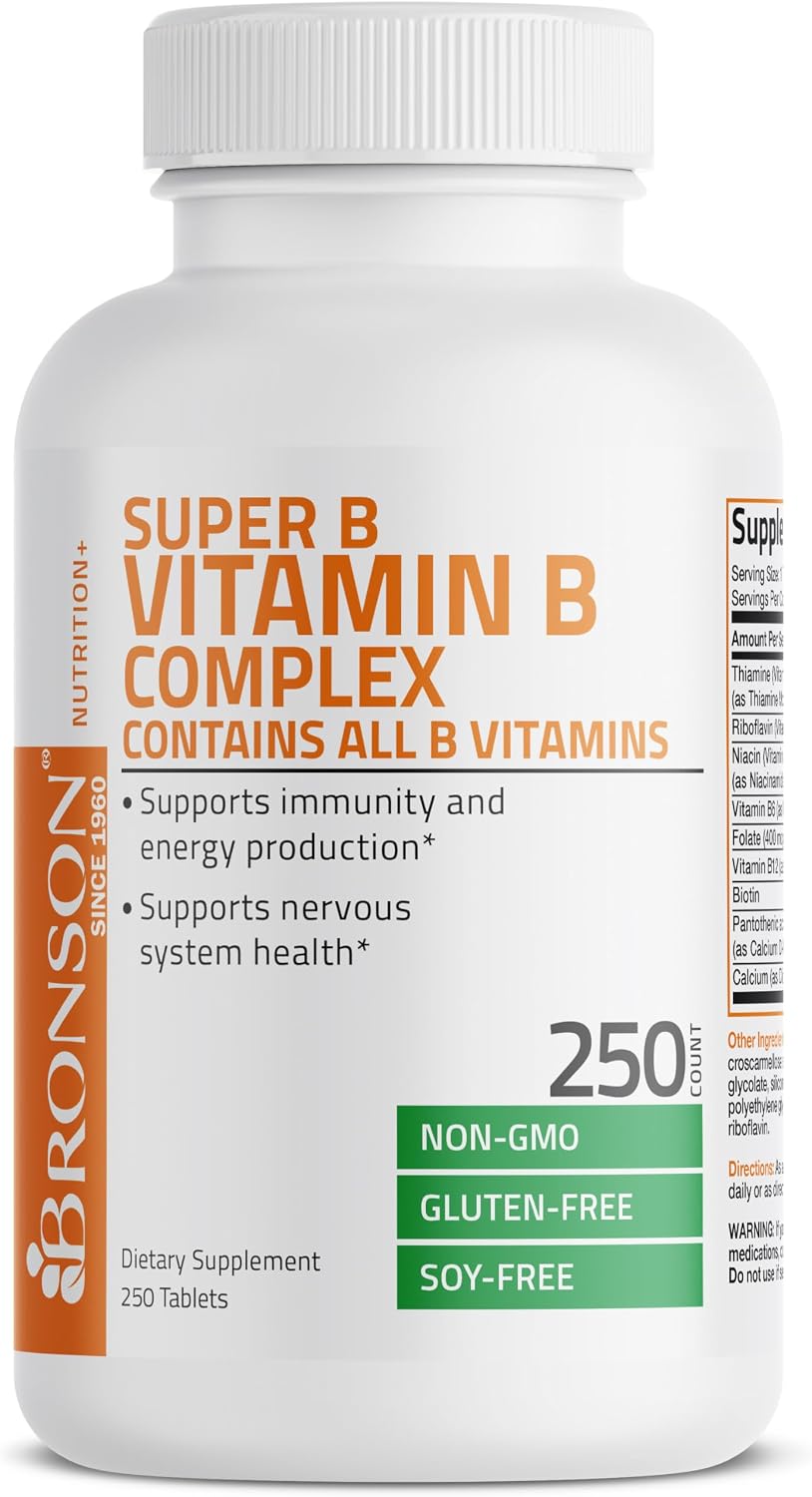 Bronson Vitamin B Complex – B1, B2, B3, B6, Folic Acid, B12 – 250 Tablets