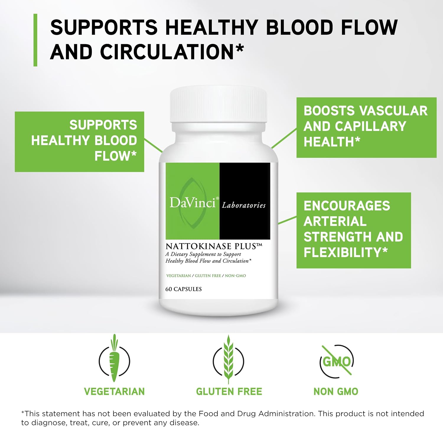 DAVINCI Labs Nattokinase Plus - High-Potency 20,000 FU/g Blood Flow Support - 60 Capsules